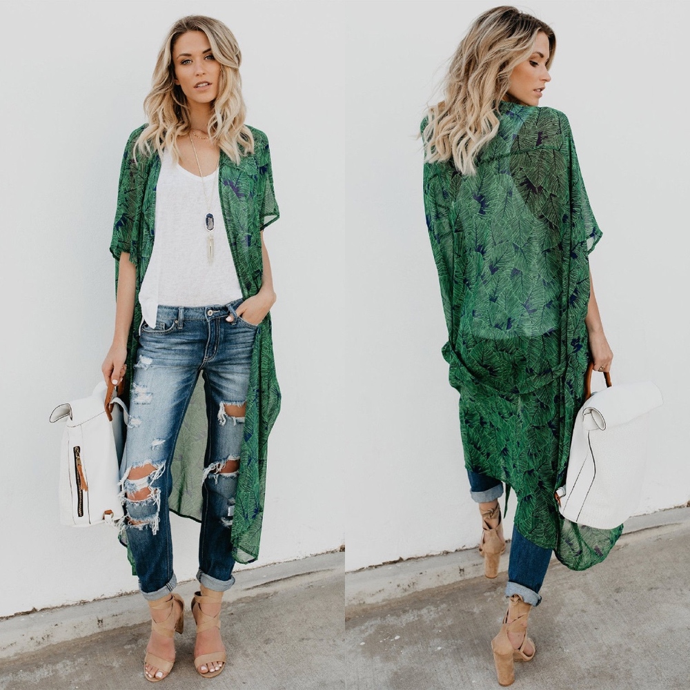 🌴NWOT🌴Gypsy Palm Tree Boho Long Kimono Duster